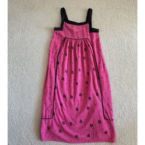 Vintage Bill Tice Dress Pink Black Cotton Embroidered India 80s 90s Beach